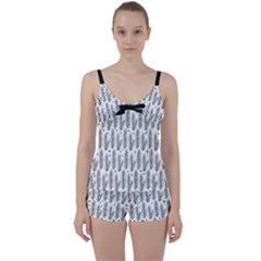 Christmas Pine Pattern Organic Hand Drawn Modern Black And White Tie Front Two Piece Tankini by genx