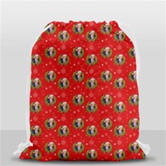 Trump Wrait Pattern Make Christmas Great Again Maga Funny Red Gift With Snowflakes And Trump Face Smiling Drawstring Bag (small) by snek
