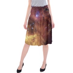 Cosmic Astronomy Sky With Stars Orange Brown And Yellow Midi Beach Skirt by genx