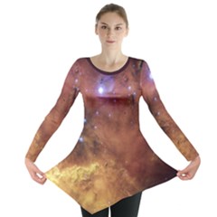 Cosmic Astronomy Sky With Stars Orange Brown And Yellow Long Sleeve Tunic  by genx