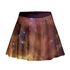 Cosmic Astronomy Sky With Stars Orange Brown And Yellow Mini Flare Skirt by genx