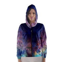 Lagoon Nebula Interstellar Cloud Pastel Pink, Turquoise And Yellow Stars Hooded Windbreaker (women) by genx