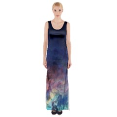 Lagoon Nebula Interstellar Cloud Pastel Pink, Turquoise And Yellow Stars Maxi Thigh Split Dress by genx