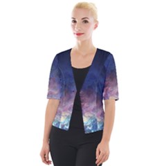 Lagoon Nebula Interstellar Cloud Pastel Pink, Turquoise And Yellow Stars Cropped Button Cardigan by genx