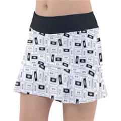Tape Cassette 80s Retro Genx Pattern Black And White Tennis Skirt by genx