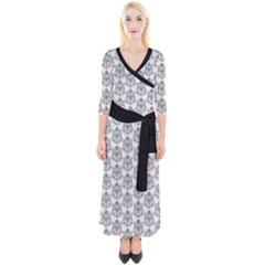 Scarab Pattern Egyptian Mythology Black And White Quarter Sleeve Wrap Maxi Dress by genx