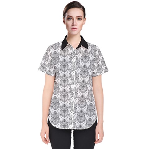 Scarab Pattern Egyptian Mythology Black And White Women s Short Sleeve Shirt by genx