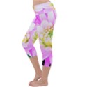 Pretty Pink, White And Yellow Cactus Dahlia Macro Lightweight Velour Capri Yoga Leggings View2