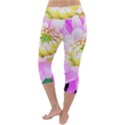 Pretty Pink, White And Yellow Cactus Dahlia Macro Lightweight Velour Capri Yoga Leggings View4