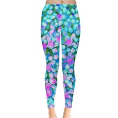 Blue And Hot Pink Succulent Sedum Flowers Detail Leggings  by myrubiogarden