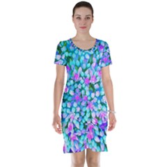 Blue And Hot Pink Succulent Sedum Flowers Detail Short Sleeve Nightdress by myrubiogarden