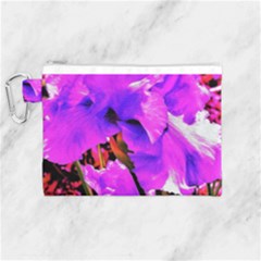 Abstract Ultra Violet Purple Iris On Red And Pink Canvas Cosmetic Bag (medium) by myrubiogarden