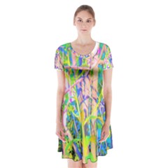 Abstract Oriental Lilies In My Rubio Garden Short Sleeve V-neck Flare Dress by myrubiogarden