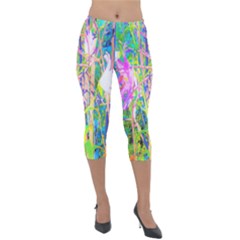 Abstract Oriental Lilies In My Rubio Garden Lightweight Velour Capri Leggings  by myrubiogarden