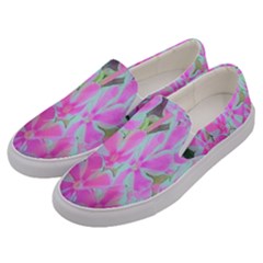 Hot Pink And White Peppermint Twist Garden Phlox Men s Canvas Slip Ons by myrubiogarden