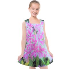 Hot Pink And White Peppermint Twist Garden Phlox Kids  Cross Back Dress by myrubiogarden