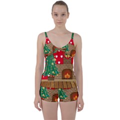Christmas Room Living Room Tie Front Two Piece Tankini by Wegoenart