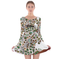 Peacock Graceful Bird Animal Long Sleeve Skater Dress by Wegoenart