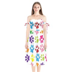 Paw Print Paw Prints Background Shoulder Tie Bardot Midi Dress by Wegoenart