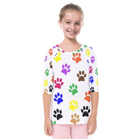 Pawprints Paw Prints Paw Animal Kids  Quarter Sleeve Raglan Tee by Wegoenart