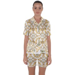 Arabesque Ornament Islamic Art Stencil Drawing Satin Short Sleeve Pyjamas Set by Wegoenart