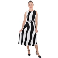 Zebra Horse Pattern Black And White Midi Tie-back Chiffon Dress by picsaspassion