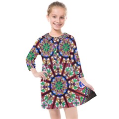 Church Window Window Rosette Kids  Quarter Sleeve Shirt Dress by Wegoenart