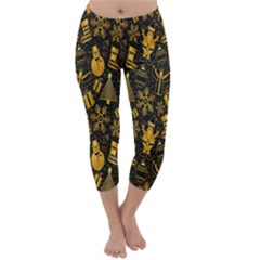 Christmas Background Capri Winter Leggings  by Wegoenart