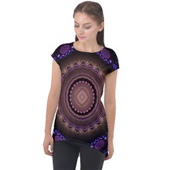 Fractal Neon Blue Energy Fantasy Cap Sleeve High Low Top by Wegoenart