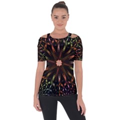 Fractal Colorful Pattern Texture Shoulder Cut Out Short Sleeve Top by Wegoenart
