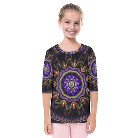Fractal Vintage Colorful Decorative Kids  Quarter Sleeve Raglan Tee by Wegoenart