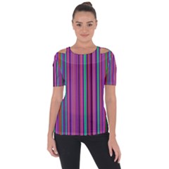 Stripes Wallpaper Texture Shoulder Cut Out Short Sleeve Top by Wegoenart