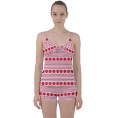 Fairisle Pattern Background Red Tie Front Two Piece Tankini by Wegoenart