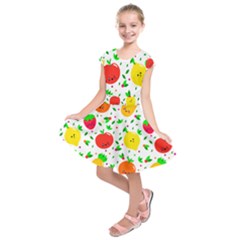 Pattern Fruit Fruits Orange Green Kids  Short Sleeve Dress by Wegoenart