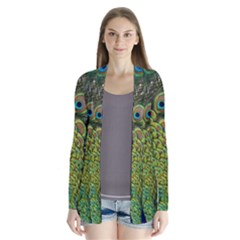 Peacock Close Up Plumage Bird Head Drape Collar Cardigan by Wegoenart