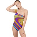 Abstract Architecture Background Frilly One Shoulder Swimsuit View1