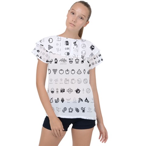 Vegan Vegetarian Icons Food Eat Ruffle Collar Chiffon Blouse by Wegoenart