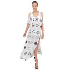 Vegan Vegetarian Icons Food Eat Maxi Chiffon Cover Up Dress by Wegoenart