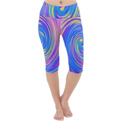 Cool Abstract Pink Blue And Yellow Twirl Liquid Art Lightweight Velour Cropped Yoga Leggings by myrubiogarden