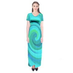 Groovy Cool Abstract Aqua Liquid Art Swirl Painting Short Sleeve Maxi Dress by myrubiogarden