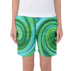 Groovy Abstract Turquoise Liquid Swirl Painting Women s Basketball Shorts by myrubiogarden