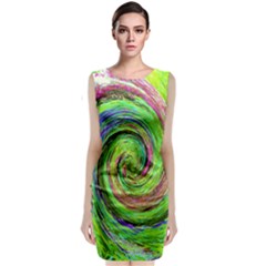 Groovy Abstract Green And Crimson Liquid Swirl Sleeveless Velvet Midi Dress by myrubiogarden