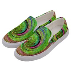 Groovy Abstract Green And Crimson Liquid Swirl Men s Canvas Slip Ons by myrubiogarden