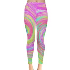 Groovy Abstract Pink And Blue Liquid Swirl Painting Leggings  by myrubiogarden