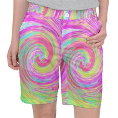 Groovy Abstract Pink And Blue Liquid Swirl Painting Pocket Shorts by myrubiogarden