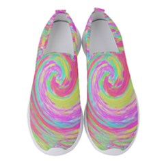 Groovy Abstract Pink And Blue Liquid Swirl Painting Women s Slip On Sneakers by myrubiogarden