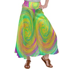 Groovy Abstract Purple And Yellow Liquid Swirl Satin Palazzo Pants by myrubiogarden