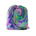 Groovy Abstract Aqua And Navy Lava Liquid Swirl Drawstring Pouch (XL) View2