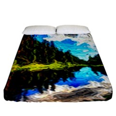 Color Lake Mountain Painting Fitted Sheet (king Size) by Pakrebo