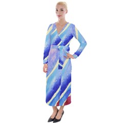 Painting Abstract Blue Pink Spots Velvet Maxi Wrap Dress by Pakrebo
